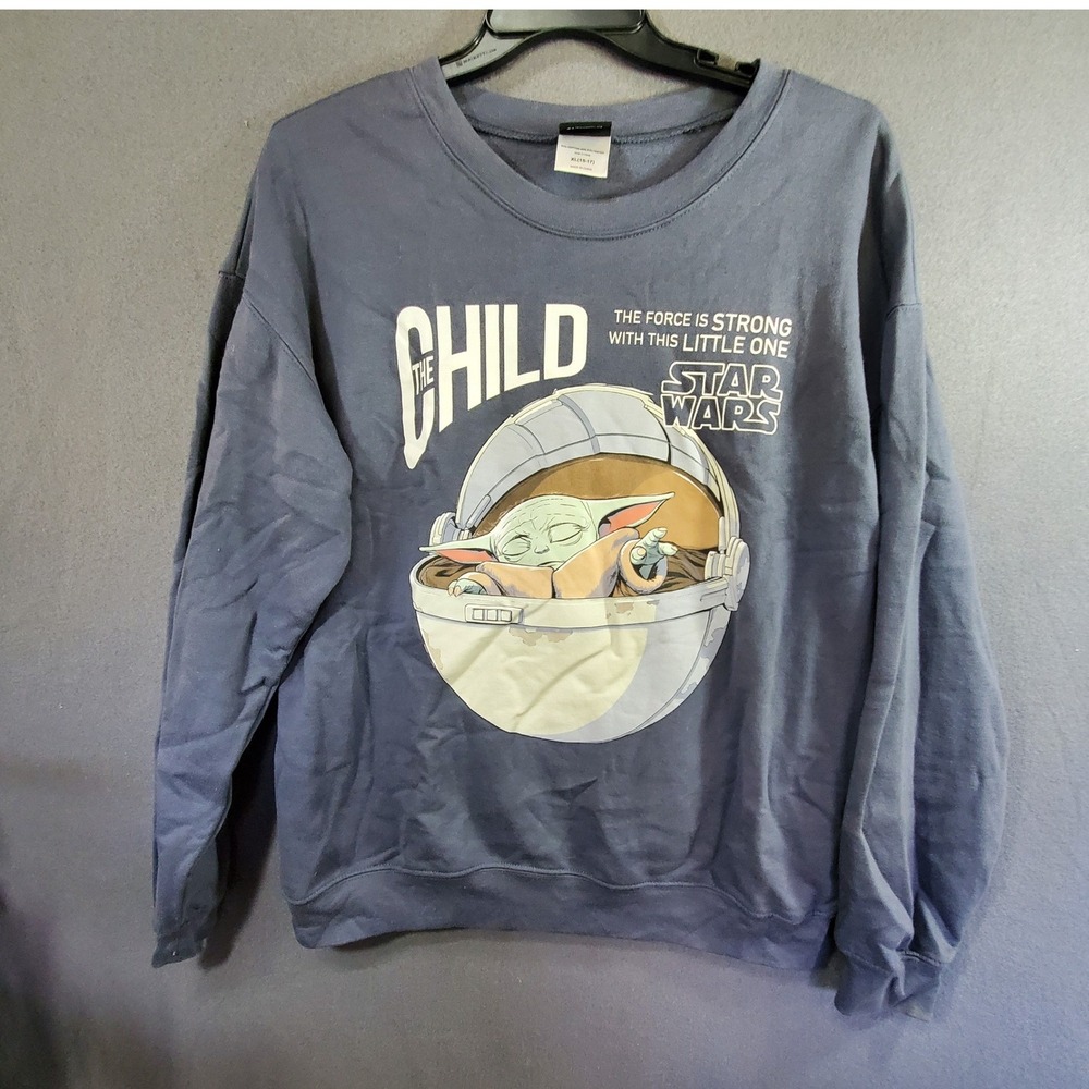 Star Wars The Child Grogu Graphic Sweatshirt Blue Gray XL 15-17 Crewneck